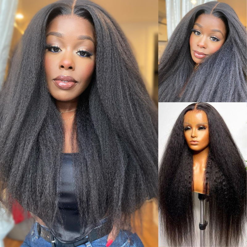 Wear And Go Glueless Human Hair Wig Pre Cut Yaki Straight Glueless