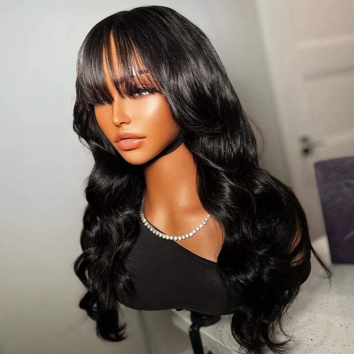 [LIVE DEAL] Pre bleached pre cut Body Wave 13x5 Lace Front Wig With Bangs Glueless Human Hair Wig