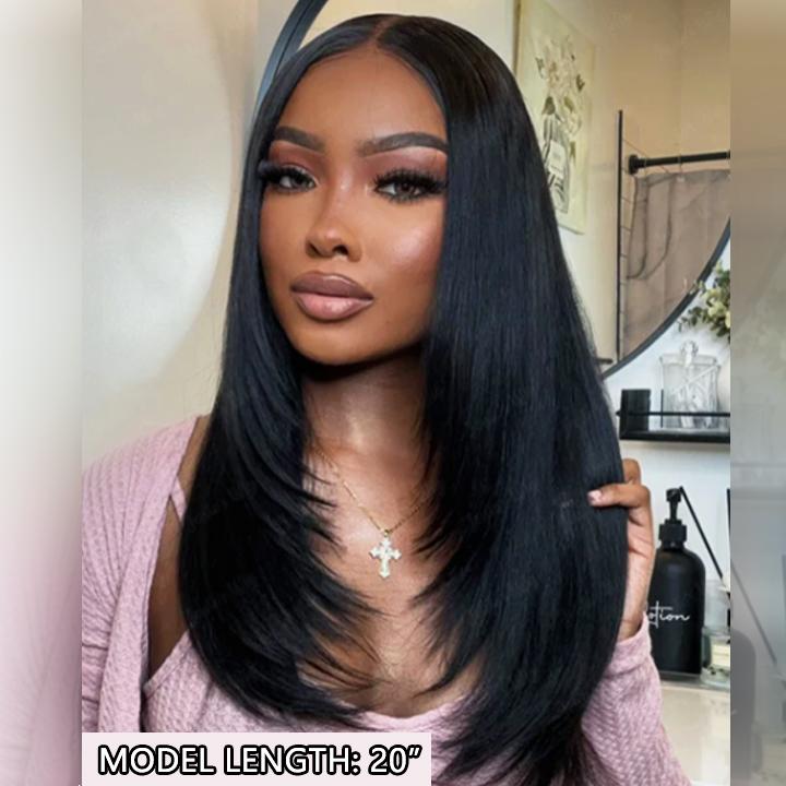 Hairvilla Pre-cut Layer cut Pre-bleached Glueless Straight 5x5 Lace Frontal Human Hair Wig