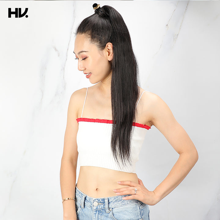 Ponytail Clip-in Straight Natural Black Human Hair Extensions