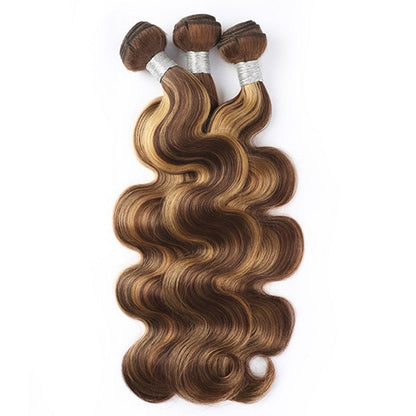 Highlight Brown P4/27 Body Wave Hair 3 Bundles With 4x4 Lace Closure 100% Human Hair Weaves