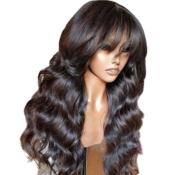 Body Wave Wig With Bangs Glueless Full Machinemade Human Hair Wig